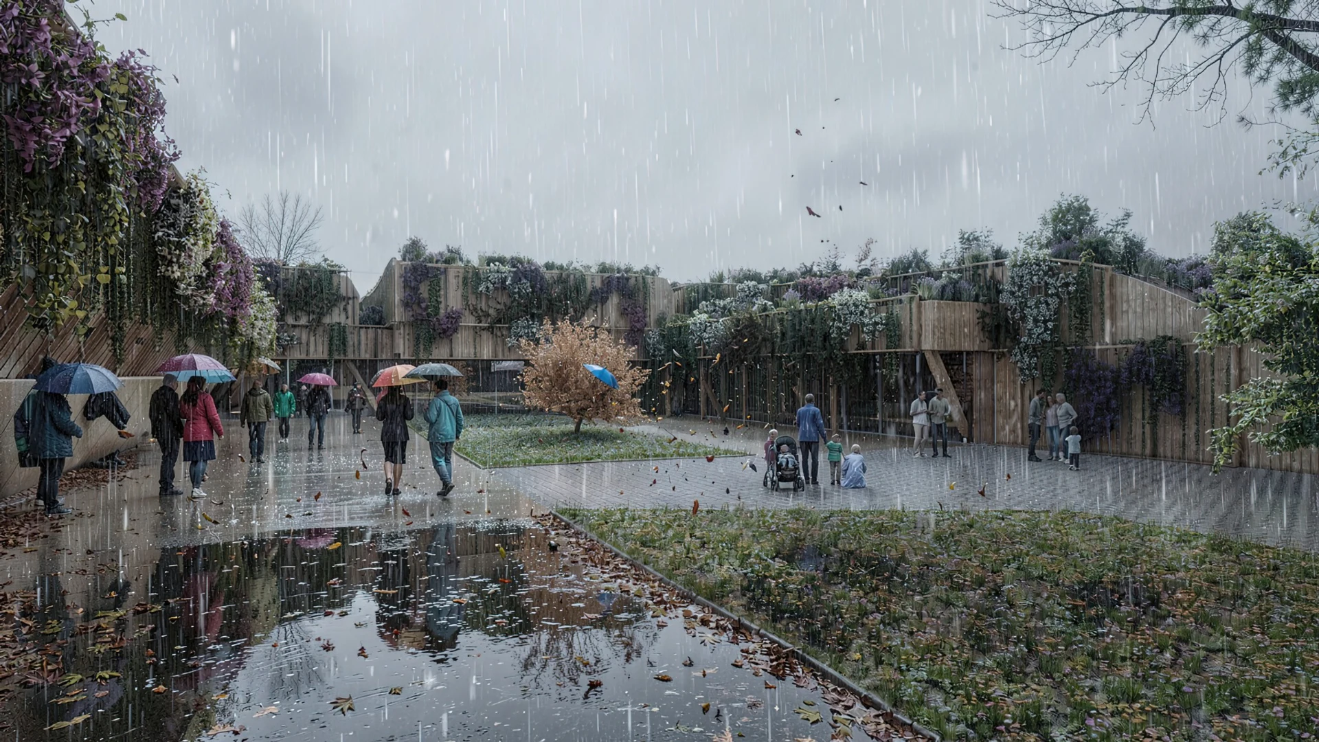 Paisaje urbano · Vista bajo la lluvia